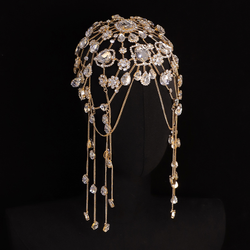 2026 Summer New Bridal Wedding Headwear and Hair Accessories, Exotic Style, Fashionable Mesh Multi-Layer Rhinestone Hair Chain Head Chain