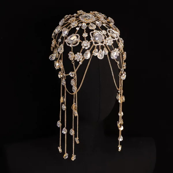 2026 Summer New Bridal Wedding Headwear and Hair Accessories, Exotic Style, Fashionable Mesh Multi-Layer Rhinestone Hair Chain Head Chain