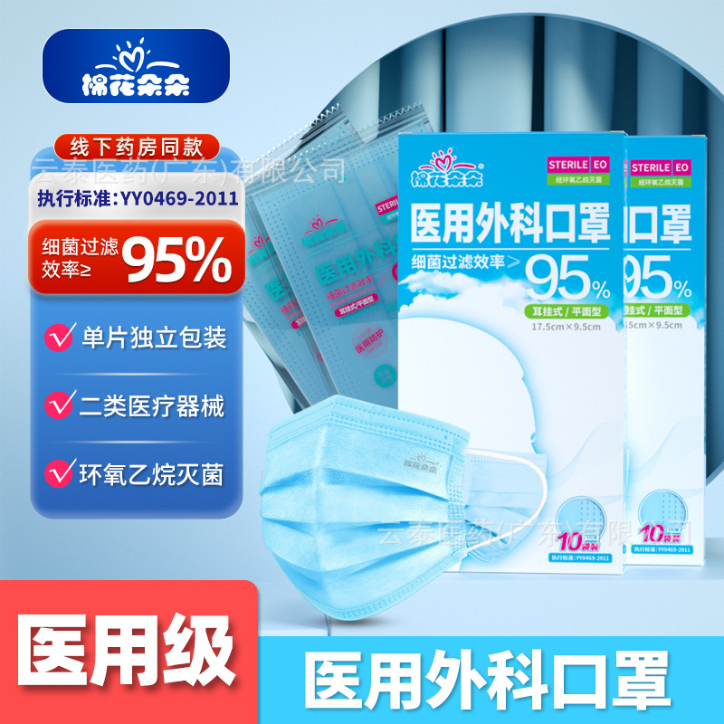 棉花朵朵医用外科口蓝色独立包装成人款儿童款批发一件代发