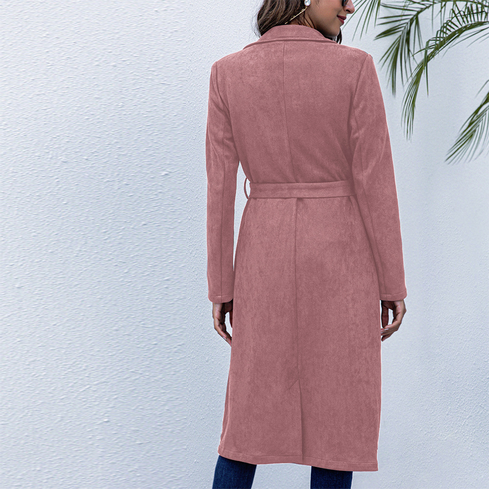 Elegant Women's Coat With Belt, Lightweight Straight Lapel Style_voghion.com