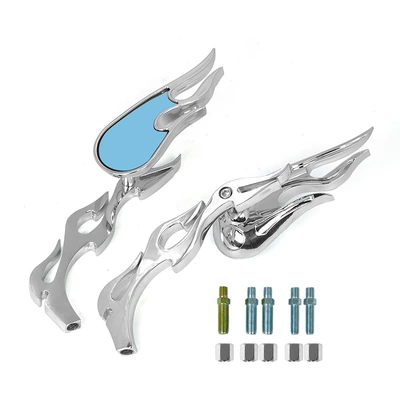 Universal model suitable for Harley Davidson Prince motorcycles, electric vehicle modified personalized flame retro rearview mirror (Motorcycle rearview mirror) - electroplated-blue-glass-left-and-right-pair