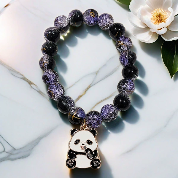 X14 Black Purple Glazed Bamboo Panda Bracelet