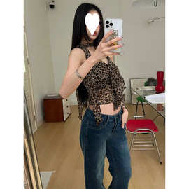 大码女装20262026夏季新款挂脖吊带背心洋豹纹挂规则吊带上衣
