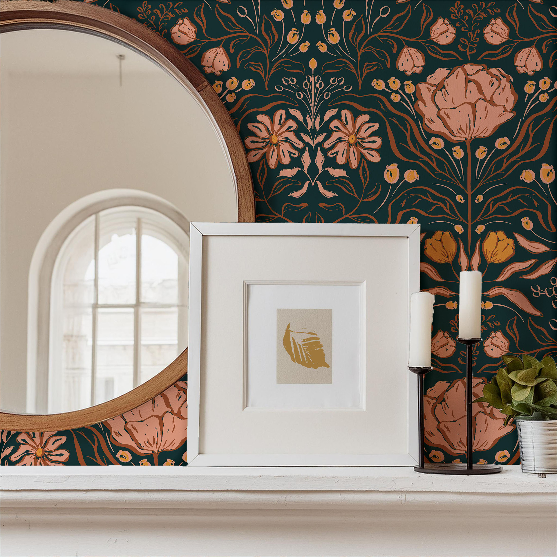 Cross-border foreign trade retro plants and flowers, self-adhesive wallpaper background wall wallpaper bedroom porch transformation mural