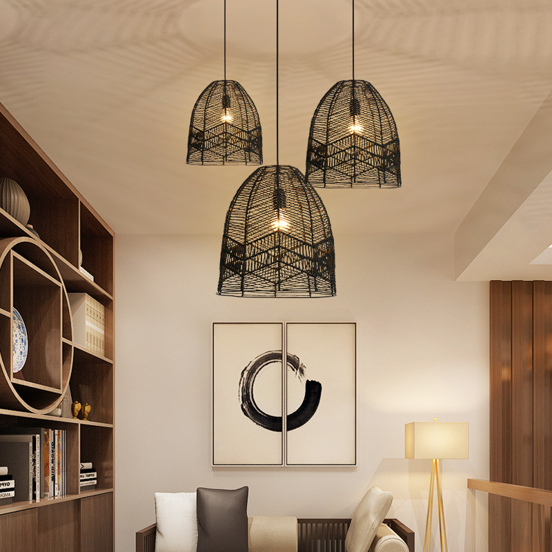 Araña de ratán japonés Zen sala de té tienda de ropa nuevo restaurante chino restaurante de olla caliente B & B Balcón de ratán lámpara de cuerda de cáñamo
