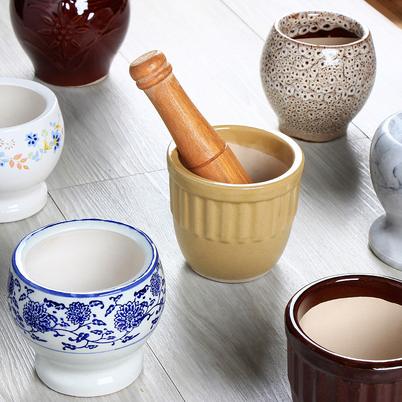 Traditional Ceramic Garlic Mortar for Home Use, Coarse Pottery Garlic Crusher, Ceramic Garlic Jar for Crushing Garlic