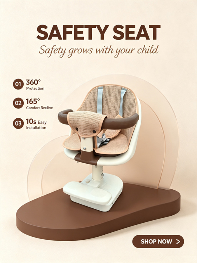 Electric vehicle front-mounted child seat can be raised and rotated, baby safety seat for electric bikes, shock-absorbing seat for infants and children