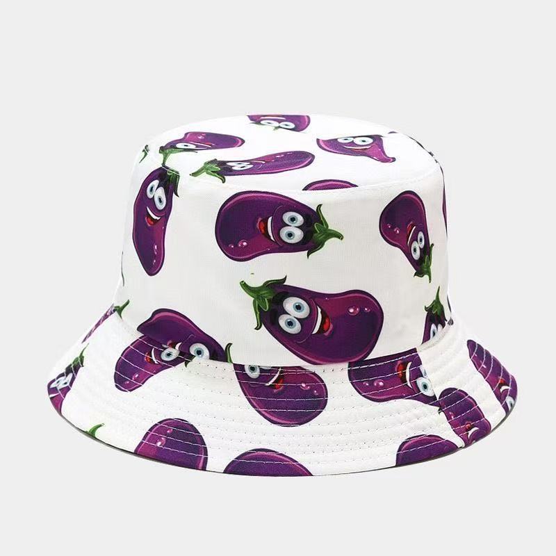 Sun Protection Hat Vegetable Print Fisherman Hat Polyester Double-Sided Basin Hat Travel Student Sunshade Bucket Hat Sun Hat