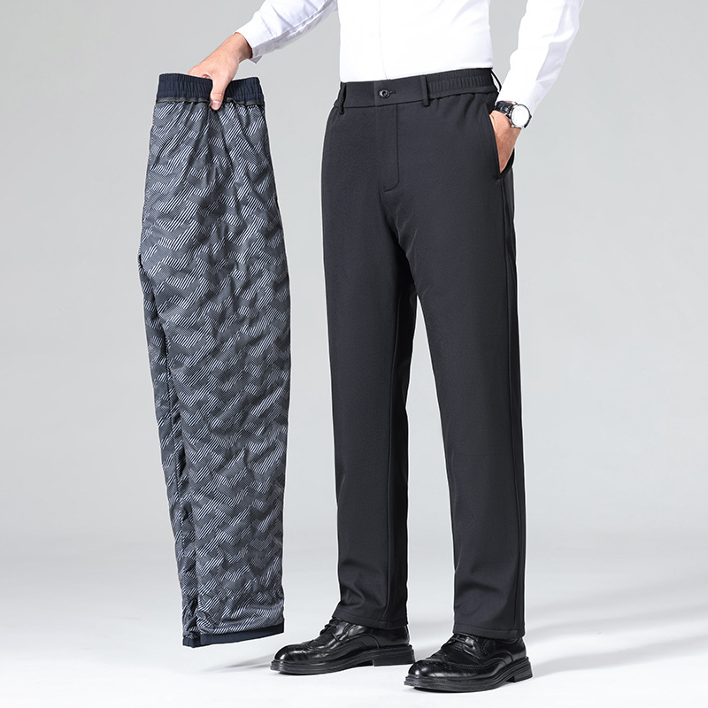 Men's Thick Down Pants 2025 Winter New Style Men's Clothing Middle-aged Business Casual Simple Comfortable Warm Straight Leg Pants