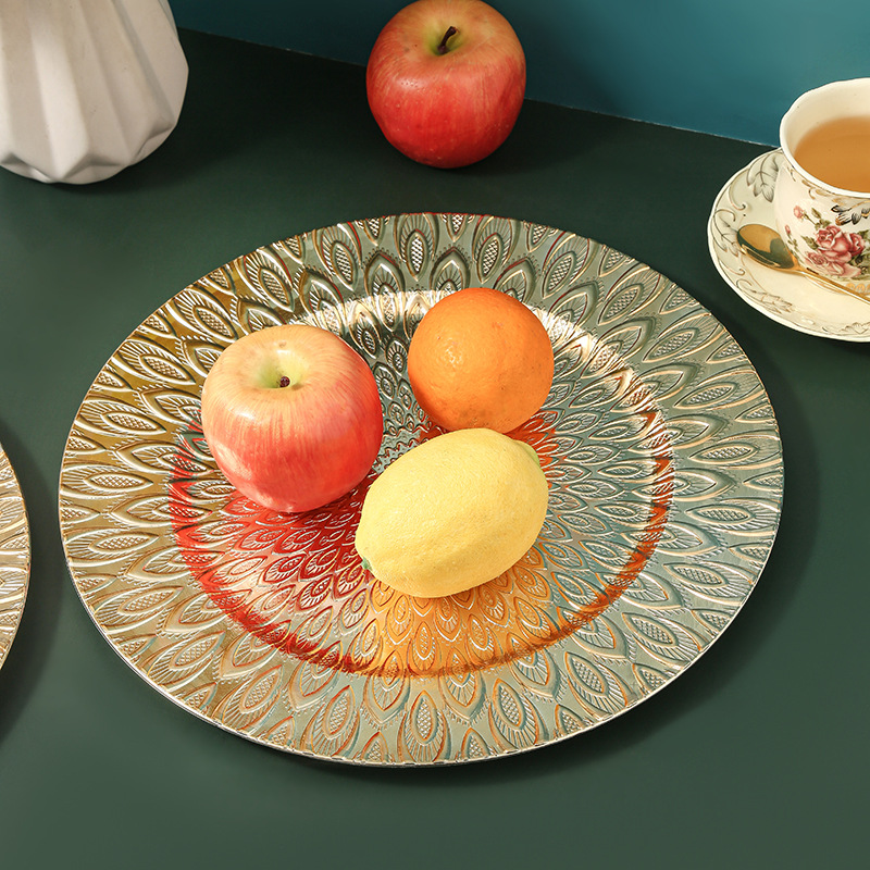 Plato de decoración de estilo retro europeo, plato de frutas, plato de textura de hotel, plato de almohadilla de boda occidental, ventas al por mayor