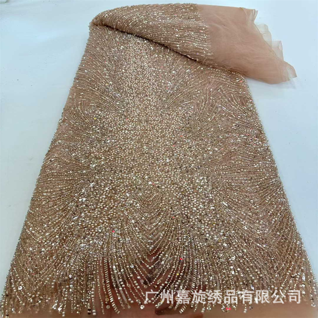 Gao Ding cola vestido de boda vestido de tela de bordado de perlas brillante perlas tubo de tela de bordado de boda