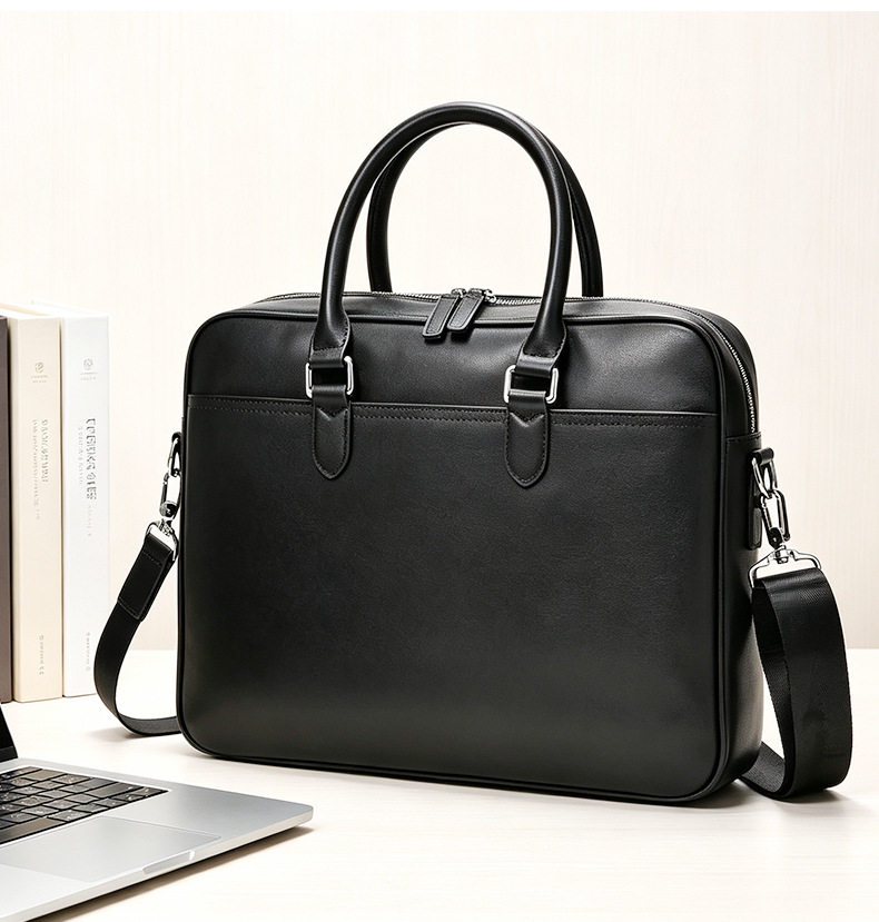 Túi xách nam da bò lớp đầu dạng cặp công sở đeo vai chéo, đựng được laptop 14 inch — màu đen chi tiết 20