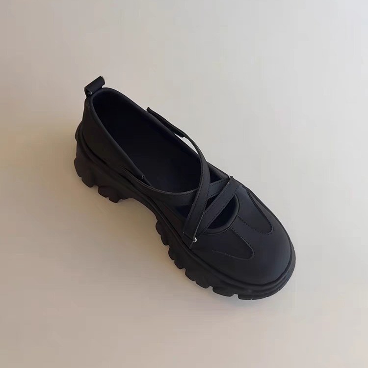 Spring and Summer 2025 Retro Thick-soled Height-increasing Round Toe Mary Jane Single-layer Shoes All-match Cross-strap Soft Leather Ballet Style Small Leather Shoes