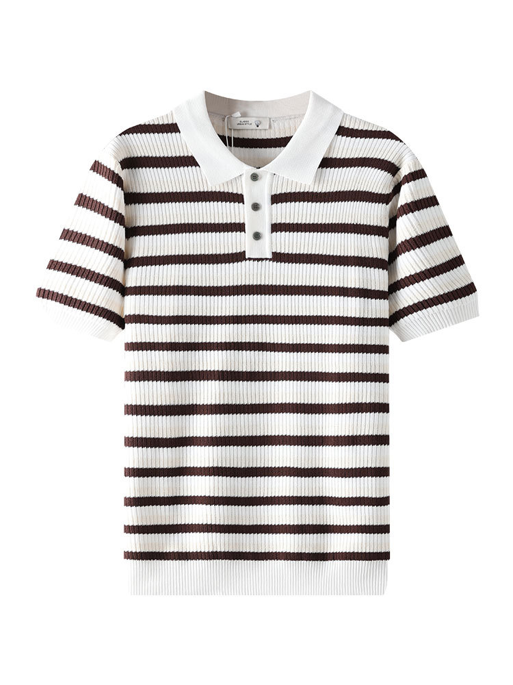 Europa y América transfronterizos hombres con solapa a rayas de hielo polo camisa de negocios casual de alto nivel Paul mangas cortas prendas de punto para hombres