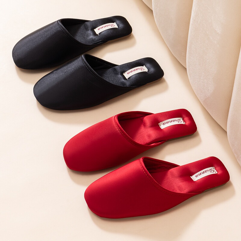 Summer Slippers, Home Slippers, Closed-Toe Slippers, Satin Non-Slip Wear-Resistant High-End Indoor Slippers, Suitable for All Seasons