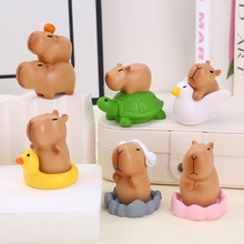 可爱潮玩小动物卡皮巴拉树脂公仔玩偶模型创意微景观造景装饰摆件