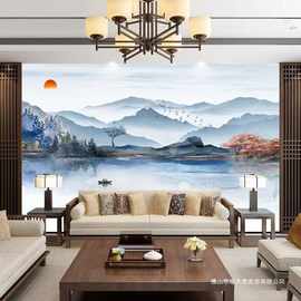 3d新中式竹木纤维电视背景墙意境山水墙板客厅沙发集成墙板影视墙
