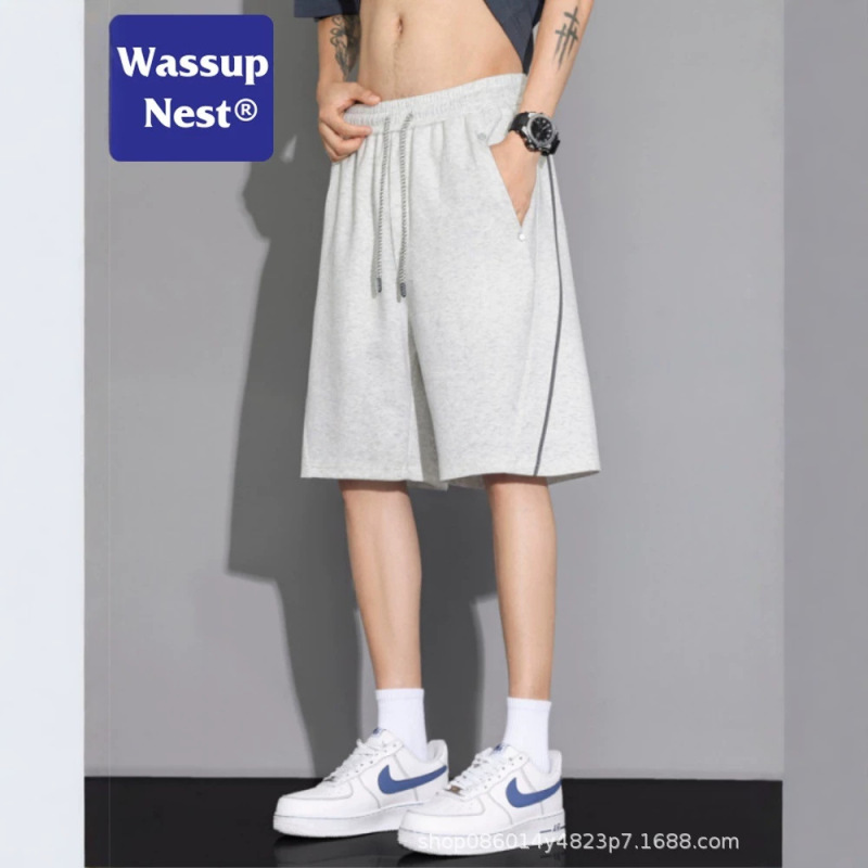 Wassup Nest American-Style Trendy Brand Patchwork Designer Sports Shorts for Men, Summer Plus-Size Loose Straight Fit