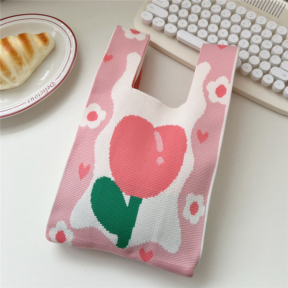 Femmes Petit Tricoter Bande Fruit Mignon De Base Tisser Ouvert Sac Seau display picture 21