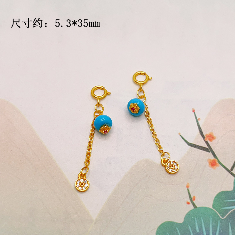 S925 Sterling Silver Gold-Plated Natural Turquoise Gourd-Shaped Fortune Bead DIY Jewelry Bracelet Pendant Spacer Bead Accessories