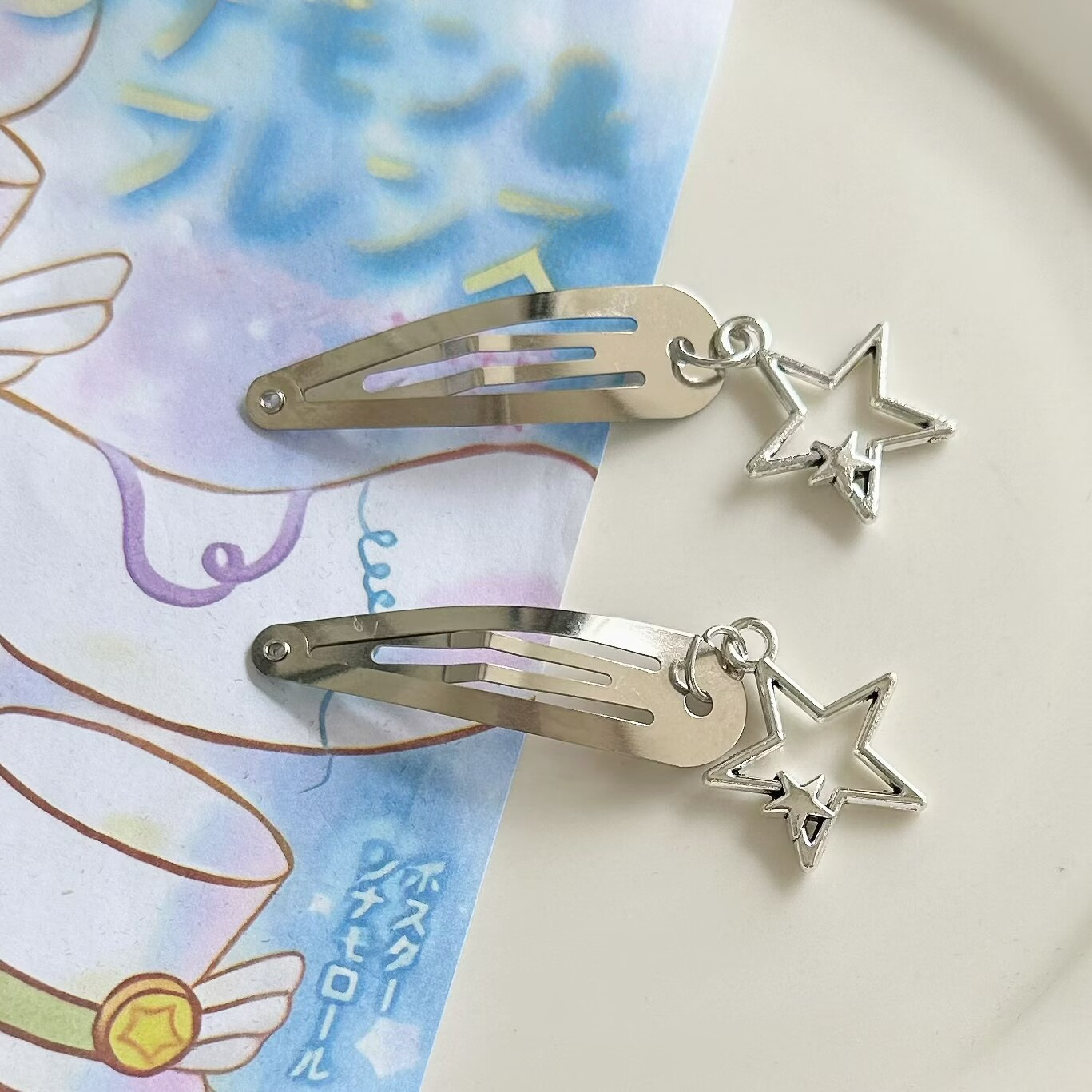 Enkel stjärnspänne för BB-hårspänne i japansk och koreansk stil, fräsch och söt tjejhjärtspänne för sidolugg, huvudspänne_voghion.com