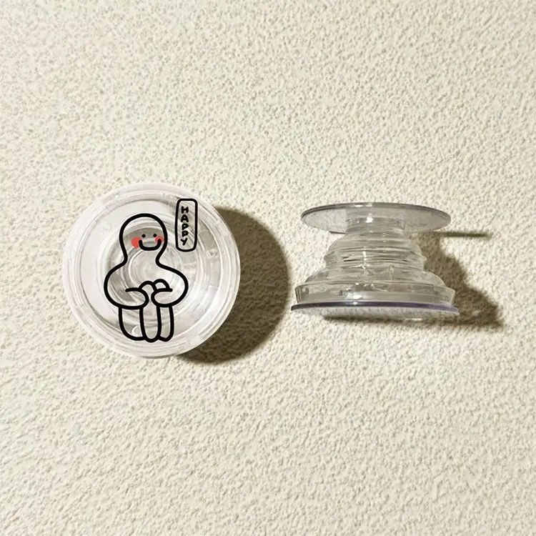 Líneas pequeñas personas redondas airbag soporte tipo pegado en la parte posterior del teléfono móvil portátil soporte retráctil 360 ° de rotación