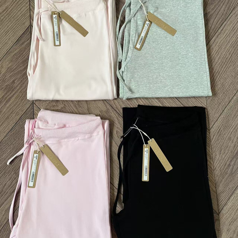 Skims Cotton Jersey Kim Kardashian European and American Comfortable Versatile Ribbed Waist Straight-Leg Stretch Pants