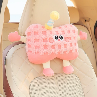 Cartoon car lumbar support, creative and cute car lumbar cushion for girls, car pillow and lumbar support, car interior accessories for women (Waist support) - little-monster-pink-headrest