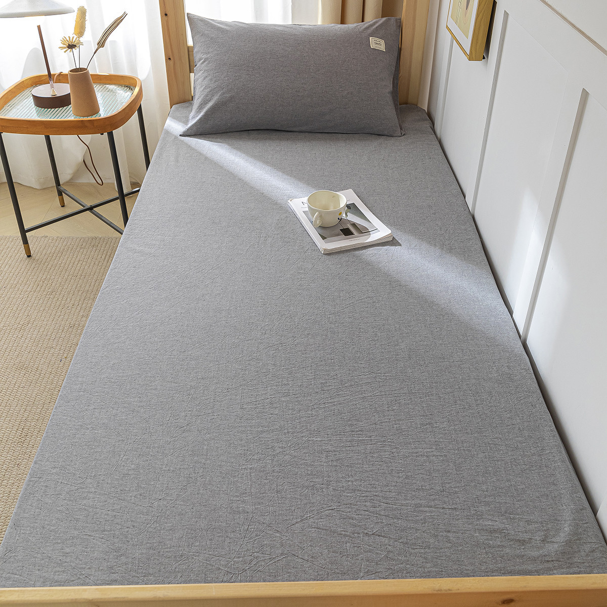 Sábana de algodón lavado de algodón puro para dormitorio de estudiantes, pieza individual 100 algodón, sábana de cama individual, funda de almohada, juego de tres piezas