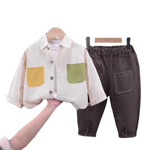 Children's Jacket Set of 3 for Middle-Small Kids, Boys' Spring Long-Sleeve Collar Casual Workwear Outerwear