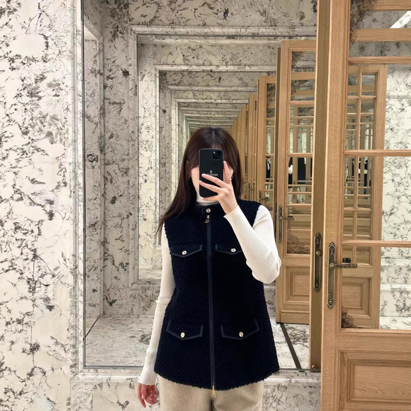 Nanyou Women's Hooded 2025 Autumn/Winter New Four-Pocket Versatile Tweed Wool down Vest Jacket for Women