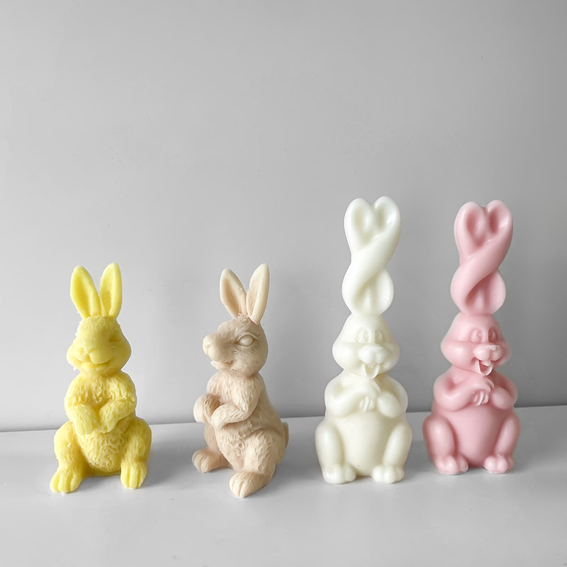 Giro tridimensional conejo vela molde de silicona DIY conejo aromaterapia vela yeso jabón hecho a mano fragancia piedra herramienta de molienda