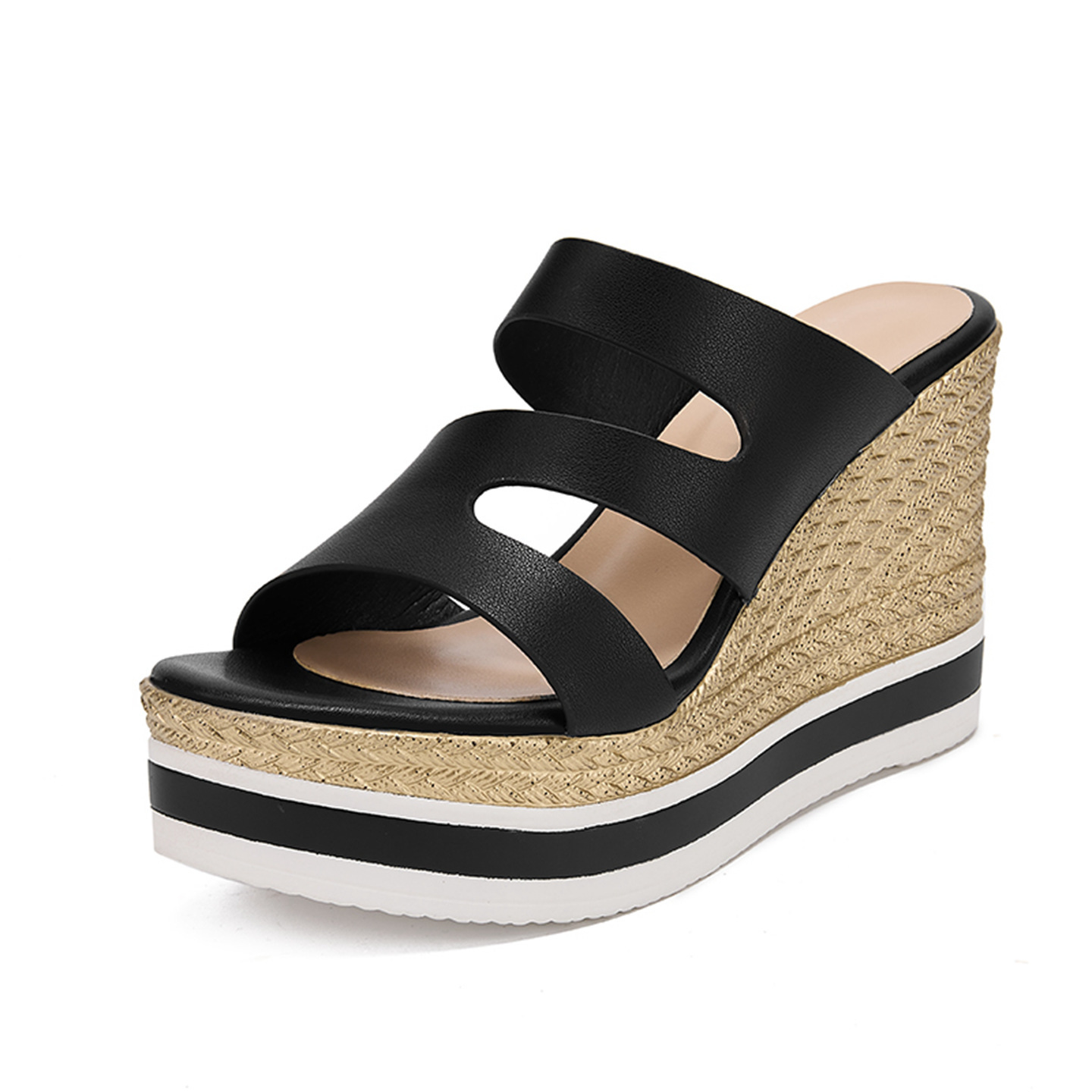 Sandal cao gót nữ hở mũi đế xuồng 10 cm — đen