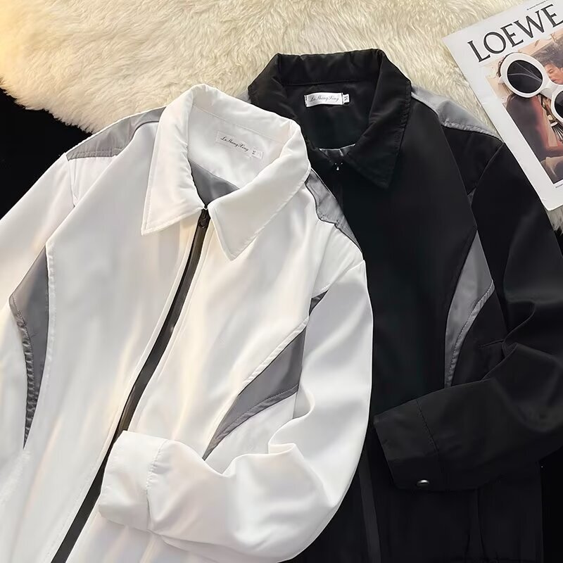 Autumn American-style Personalized Color-matching Puppies Handsome Casual Jacket Men's Coat Short Design Sense Pad Shoulder Top Stylist Trendy