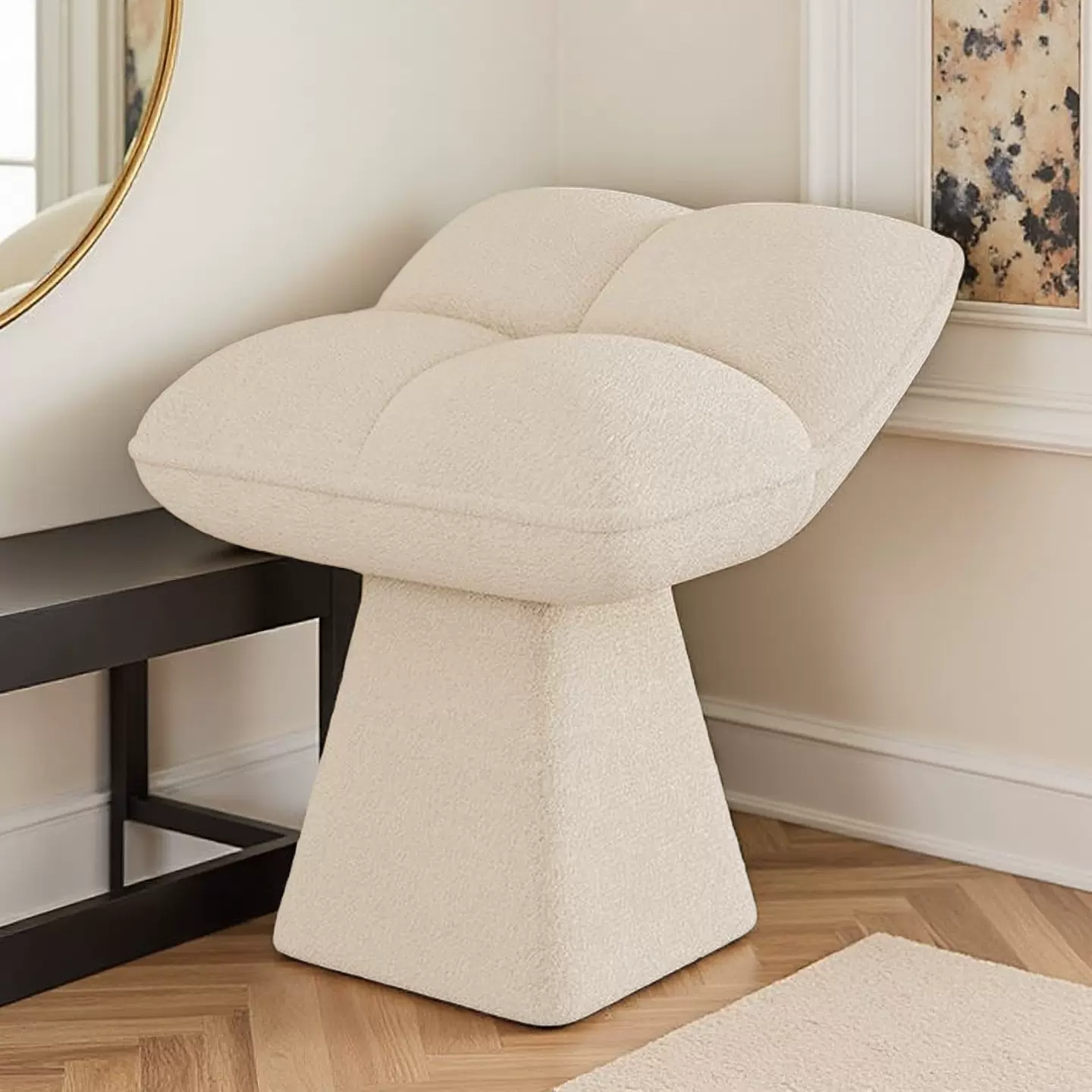 当天发可旋转单人美甲凳家用餐椅雪尼尔卧室梳妆台凳子实木化妆凳