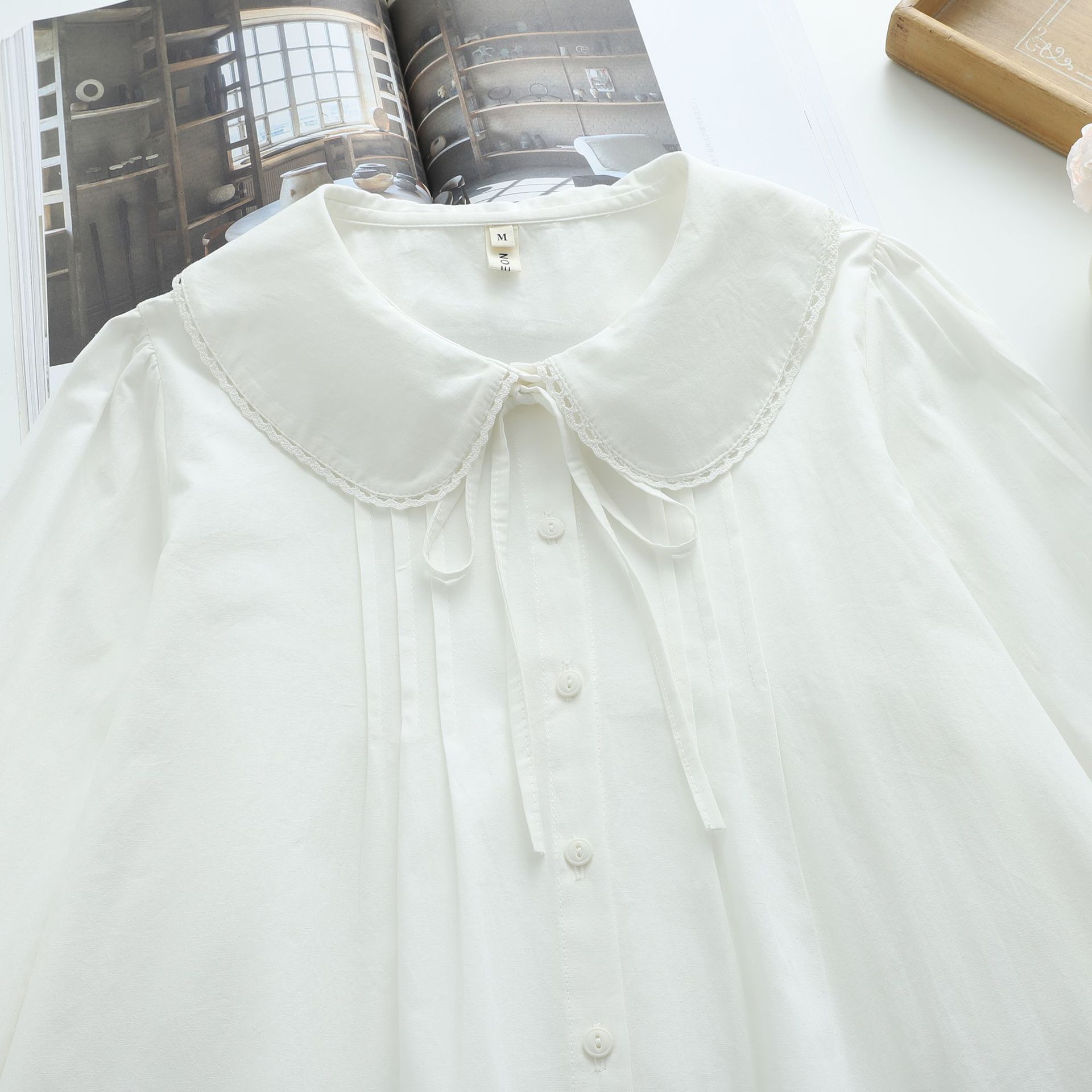 College Style Sweet Age-Reducing Lace-Up Accordion Pleated Long-Sleeved Shirt for Women 2025 Autumn New Slim Cardigan Shirt