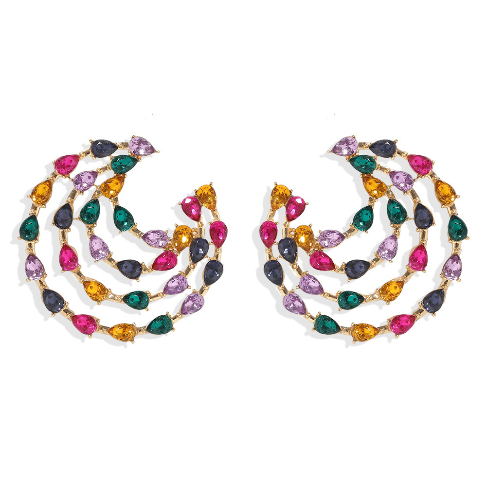 Wholesale Fashion Colorful Full Diamond Multi-layer C-shaped Earrings Nihaojewelry display picture 4