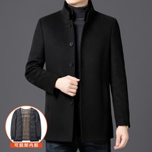专柜男士羊毛大衣秋冬商务休闲中年爸爸免烫保暖羽绒水貂毛领外套