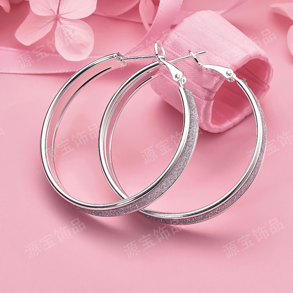 Xiyin Temu earrings, Korean silver jewelry, shiny and exquisite frosted hoops, European and American exaggerated fashion for women