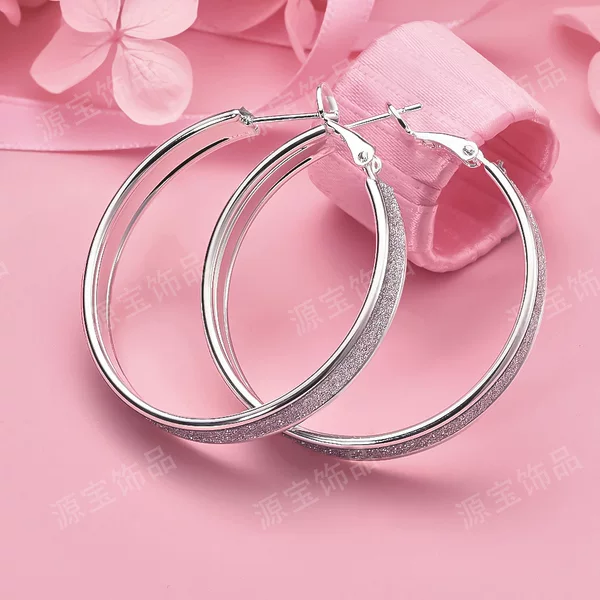 Xiyin Temu earrings, Korean silver jewelry, shiny and exquisite frosted hoops, European and American exaggerated fashion for women