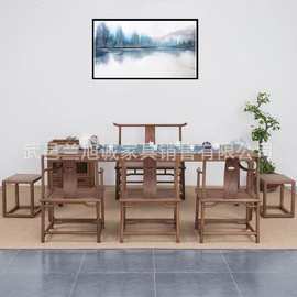 新中式老榆木茶桌禅意仿古茶台简约茶桌椅组合胡桃色实木茶室家具