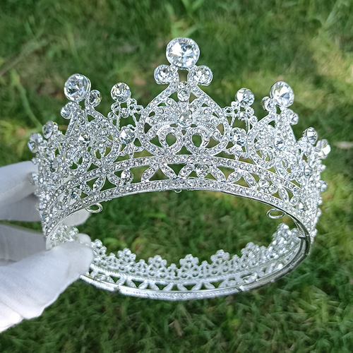European and American bridal jewelry crown alloy rhinestone wedding headdress Baroque headband round crown Amazon source