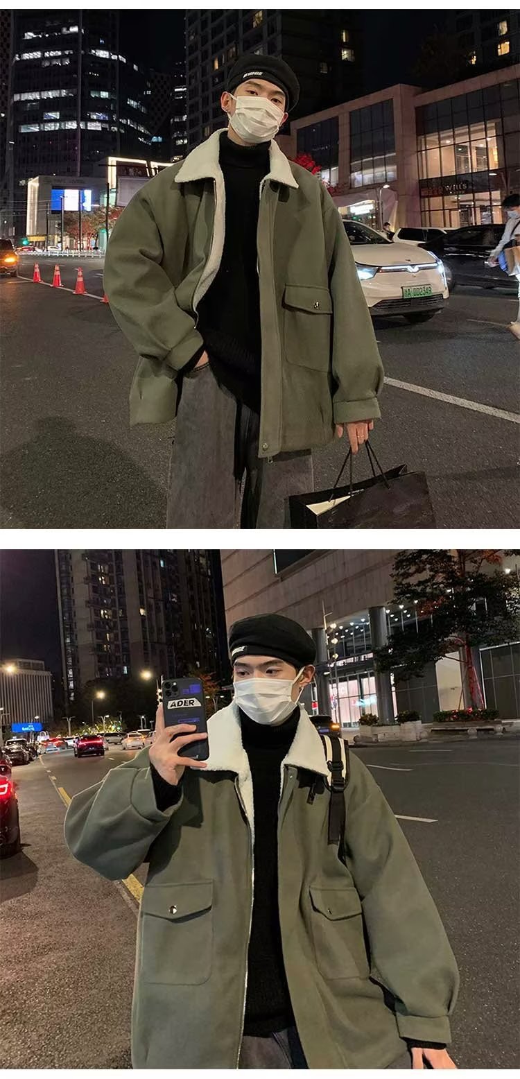 Title 11, Mens Lamb Plush Woolen Coat, Versatile Japanes...