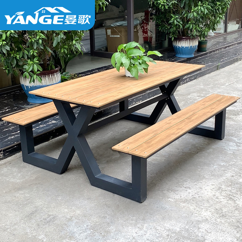 Outdoor Leisure Park Chair Courtyard Terrace Tables and Chairs Outdoor Outdoor Outdoor Milk Tea Shop Waterproof Conjoined Plastic Wood Tables and Chairs