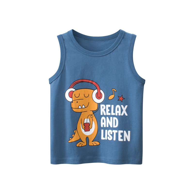 27kids ropa para niños coreanos al por mayor ropa para bebés para niños, chaleco para niños de dibujos animados de dinosaurios, suministro transfronterizo, ventas directas de fábrica