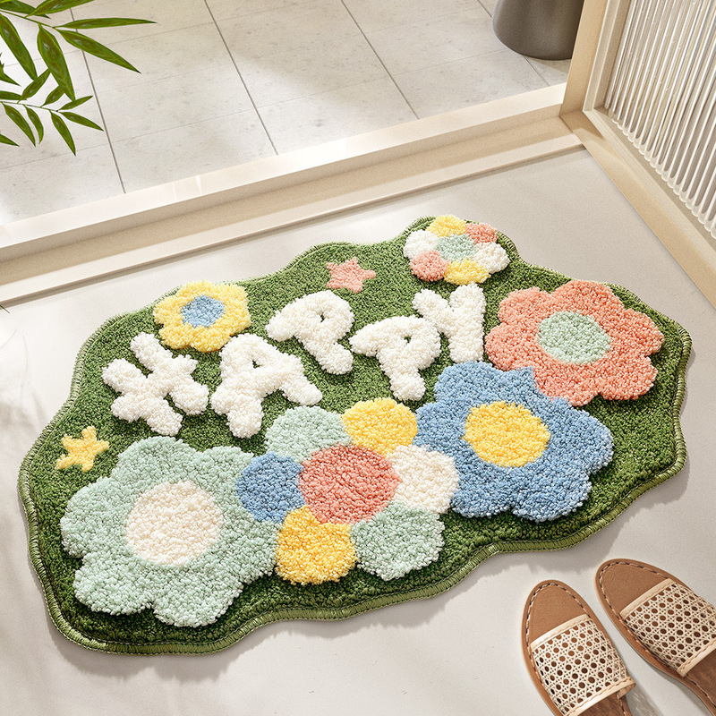 Cartoon Cute Plants and Flowers Floor Mats for Home Bathroom Toilet Water-Absorbent Non-Slip Floor Mats Entrance Door Mats