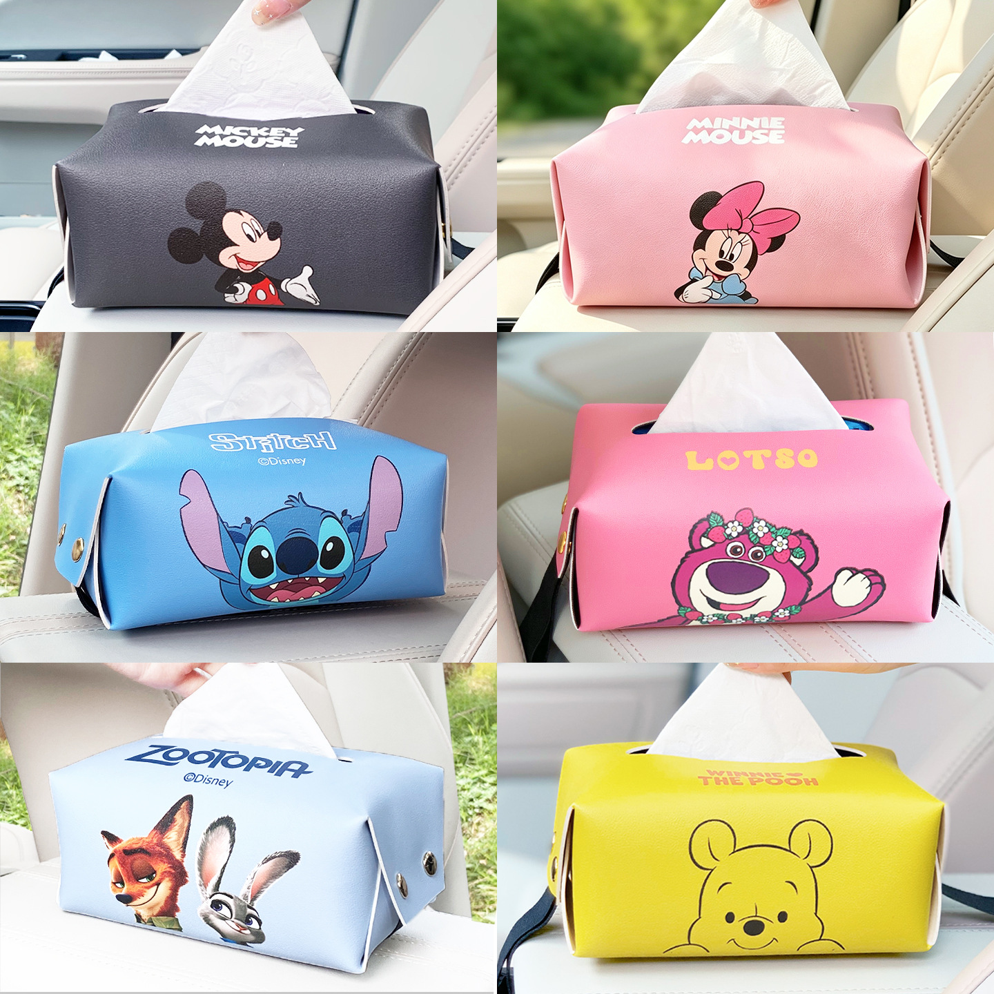 Winnie the Pooh Car Tissue Box Hanging Armrest Box Seat Back Car Accessories Sun Visor Tissue Holder Paper Box