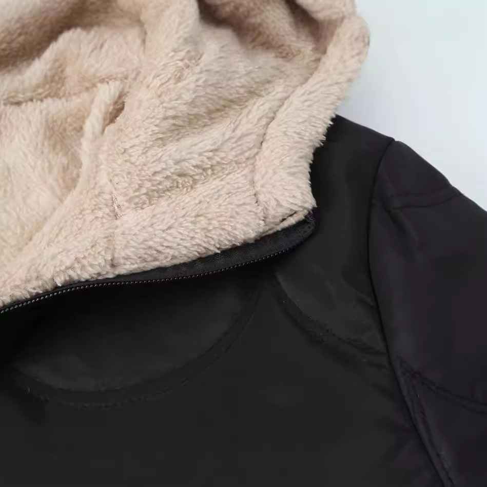 Women's Clothing autumn and winter new women's geometric casual style solid color loose hooded plus velvet thick warm cotton coat_voghion.com
