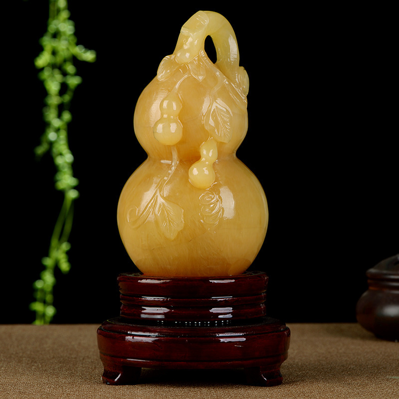 批發米黃玉七星葫蘆擺件工藝品酒櫃擺設