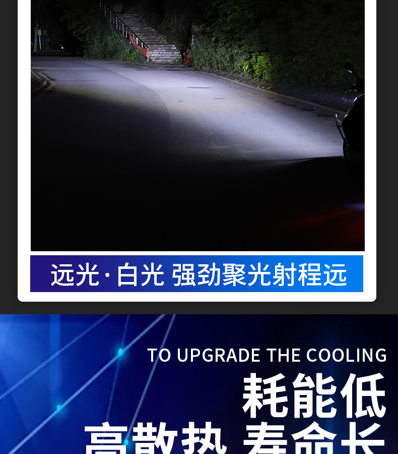 Motorcycle Led Light Electric Car Light Large Bulb Led Double Claw Light Super Bright 100W Watt Strong Light Far and Near Universal 12V